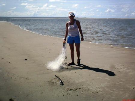 Whitney 21, Catching shark in the surf with cast net