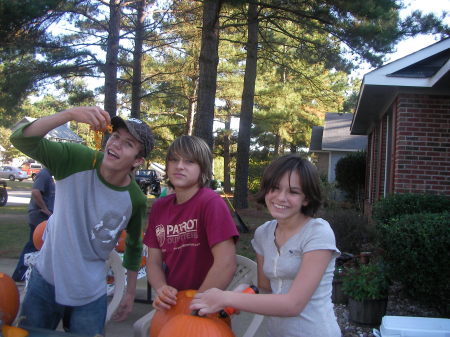 Pumpkin carving at our house, my 2 on the R