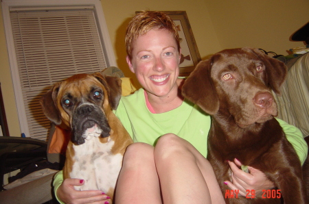 Me and the dogs...after I cut all my hair off
