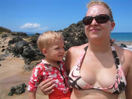 Enzo & mom on the beach