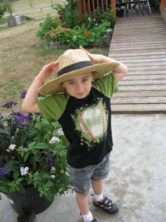 Brandon in Aunt Trina's Hat - 8/08