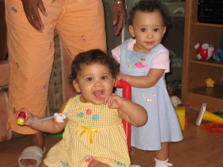 My twins! Gabriella pushing Cecilia