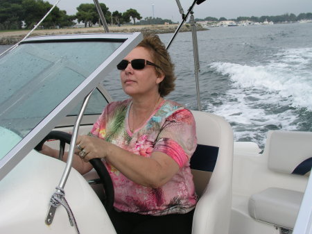 Wife Beth driving the yacht