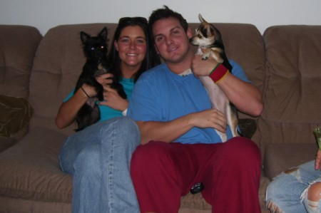 Step-son Brad and his wife Ali, with Paisley and Gizmo.