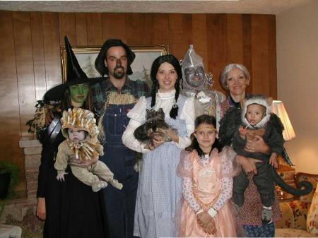 The family as "The Wizard of oz" halloween 2004.  2 weeks before Halloween, they this was what they wanted to do, so I spent 2 weeks sewing madly to get the costumes done!