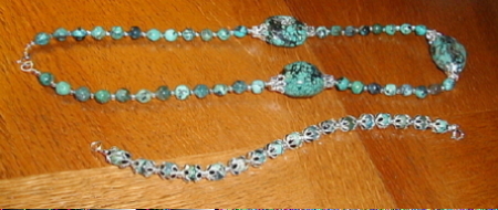 16" Handcrafted Chinese Turquoise Necklace and Matching Bracelet