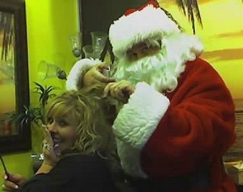 Santa giving me a hair cut at my salon.lol