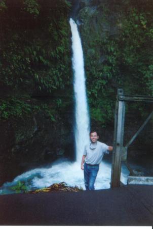 Waterfall next to rebuilt bridge