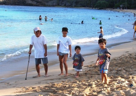 Audrey and the boys with Grandpa at Hanauma Bay- 2007