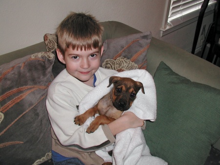 Jacob with the puppy we rescued.