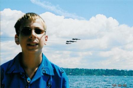 son Johan at a "Blue Angles" show with touch-up