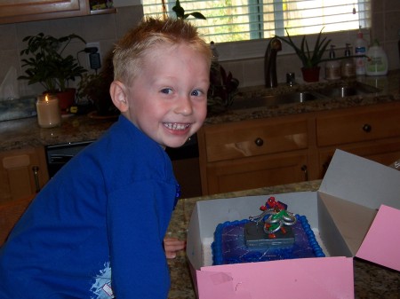 Zach checking out his birthday cake!