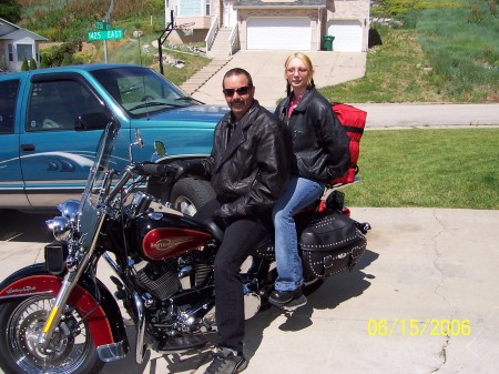 Me and my 2005 Harly Softail. Oyea, thats my adopted sis Anglia