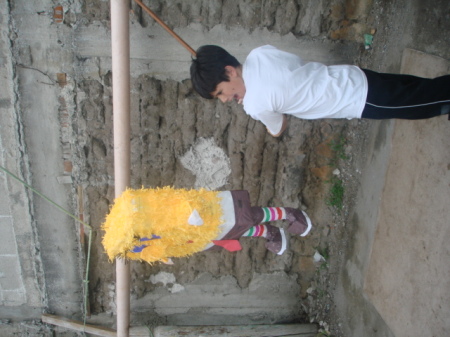 Miguel hitting the Piñata