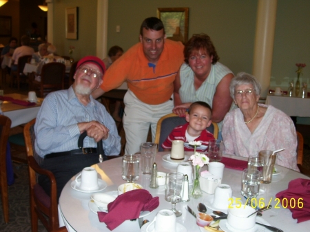 with the grandson and the great grandparents for lunch