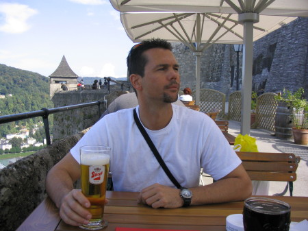 Posing with beer in Salzberg Austria