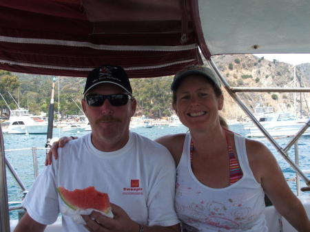 Larry and I on the boat in Catalina