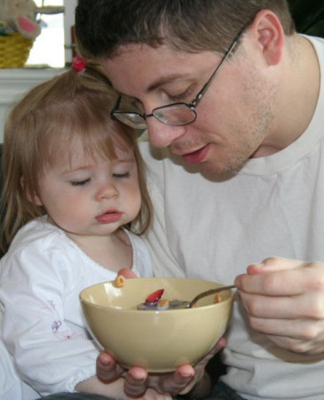 Aspen and Daddy enjoying his cereal