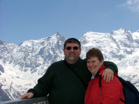 Suzie and me in front of Mt. Blanc in the French Alps