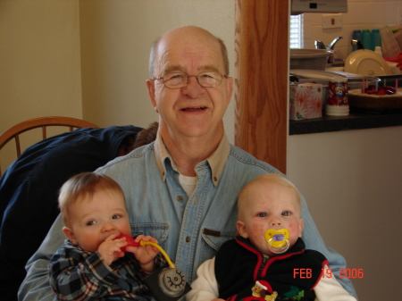 Grandpa and the youngest grandkids - my brother Paul's on left, mine on right