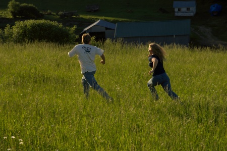 Playing in the hayfield