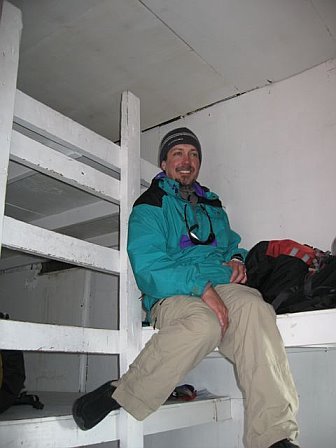 Relaxing in the cabin at Camp Muir, Mt. Ranier