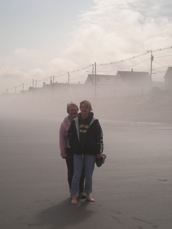 Pam and I in the fog in Maine