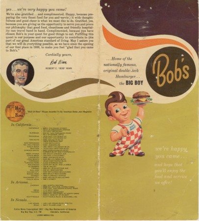 Front of old Bob's Big Boy menu
