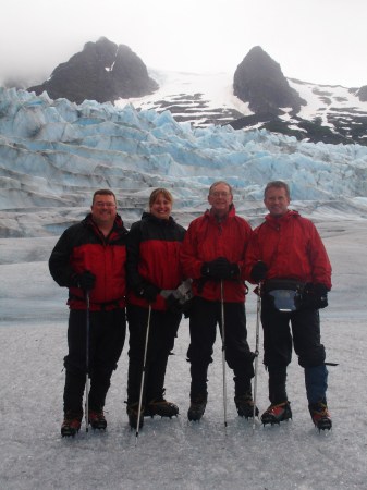 Standing on a glacier.
