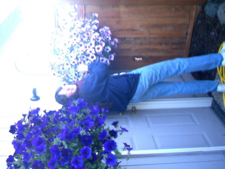 Wife with her trailing petunias