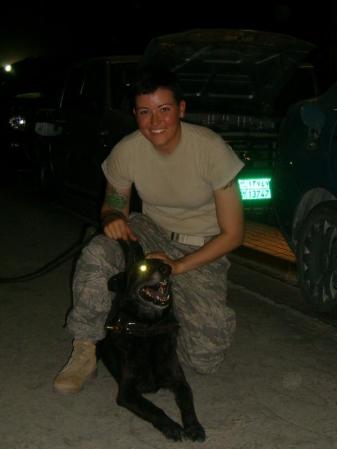 Stacie and the K9 at the search pit