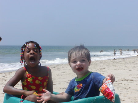 Kam and a friend at Dockweiler beach, LA