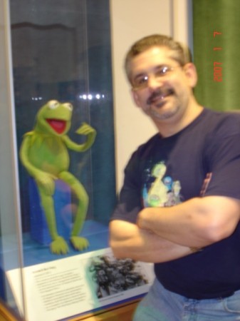 Kermit under glass