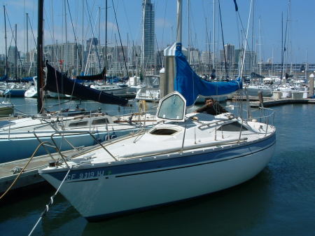 Our sailboat at South Beach Harbor