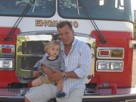 Mason and me hanging out on the fire engine