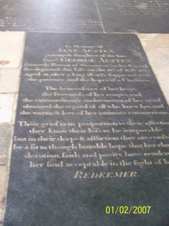 Jane Austen's grave, in Winchester Cathedral