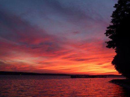 Sunset over lake Chautauqua copyright Deborah