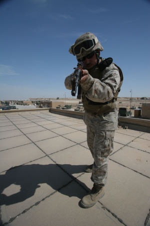 Iraq/ on a roof top with star and stripes