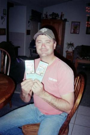 Here I am a couple of years ago, holding Raider super Bowl Tickets