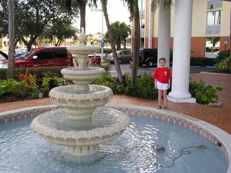 Morgan at hotel fountain in Miami