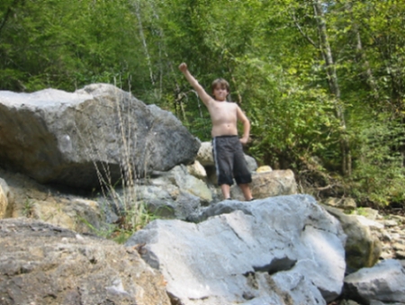 my son, Eli in the Smokey Mountains