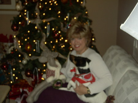 Debbie Christmas 2005 with fox terrier, Oliver