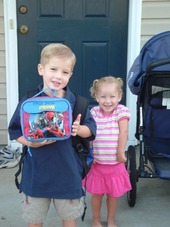 Ethan and Caitlin- Ethan's first day of school August 05