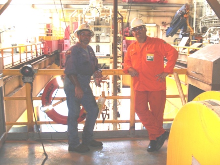 Me(left) at work on drill rig off the coast of Santa Marta Colombia S.A