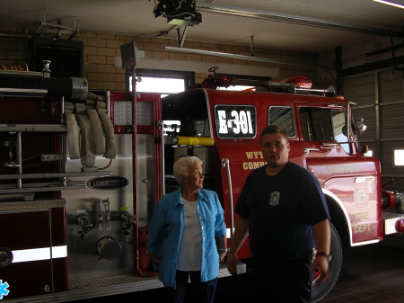 Adam and G'ma at Fire Station 3 in Hampton