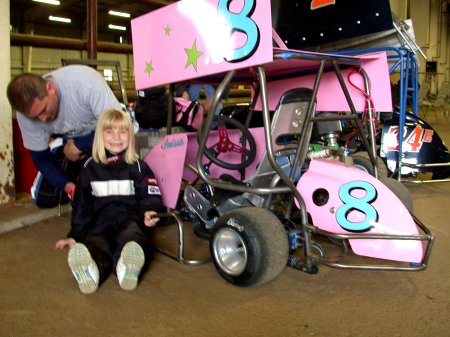 Anissa and her race car, daddy Brad