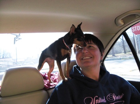 Gina and "Peanut" in the car