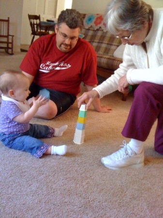 Playing blocks with Aunt Connie and Daddy