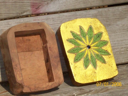gold leafed burl box hand carved