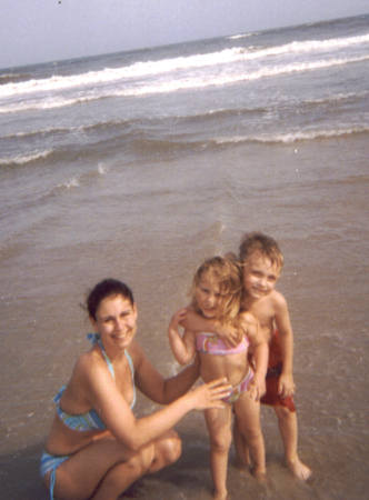 wife and kids at beach